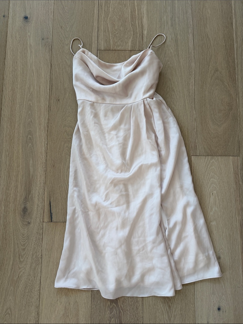 Watters Blush Cowl-Neck Spaghetti Strap Midi Dress